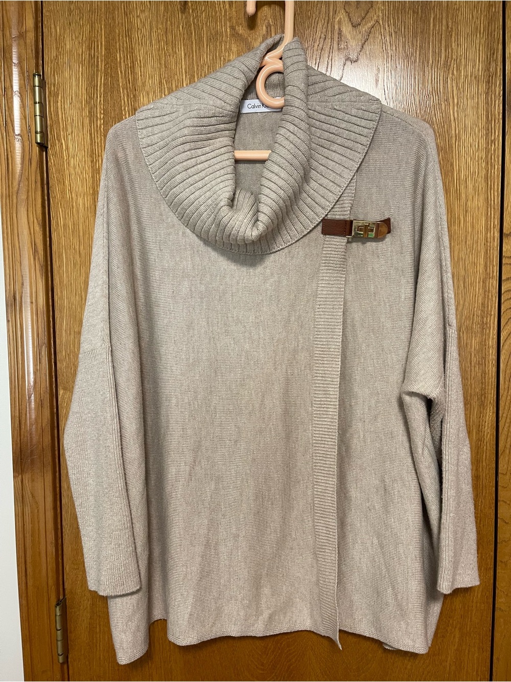 Calvin Klein Beige Cowl Neck Sweater with Buckle Strap